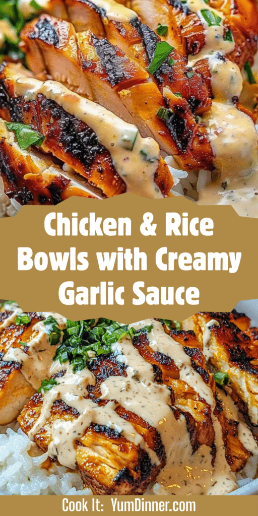 Chicken & Rice Bowls with Creamy Garlic Sauce