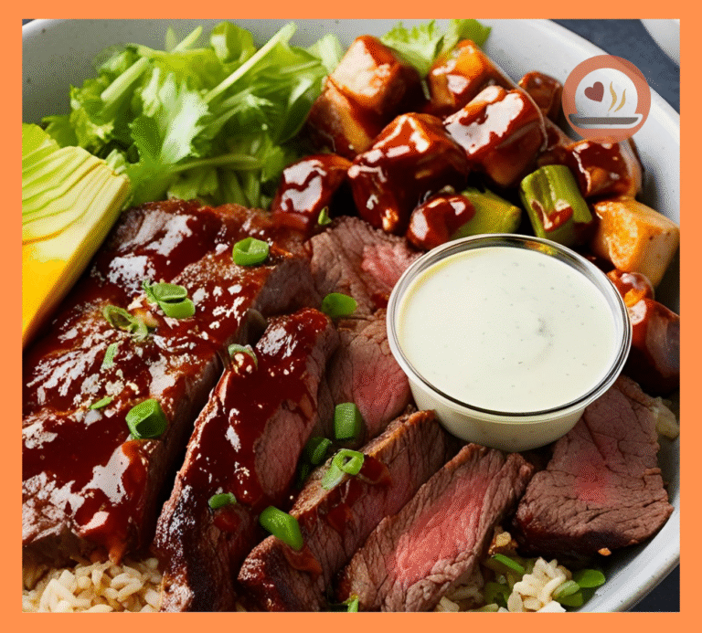 Korean BBQ Steak Rice Bowls with Spicy Cream Sauce