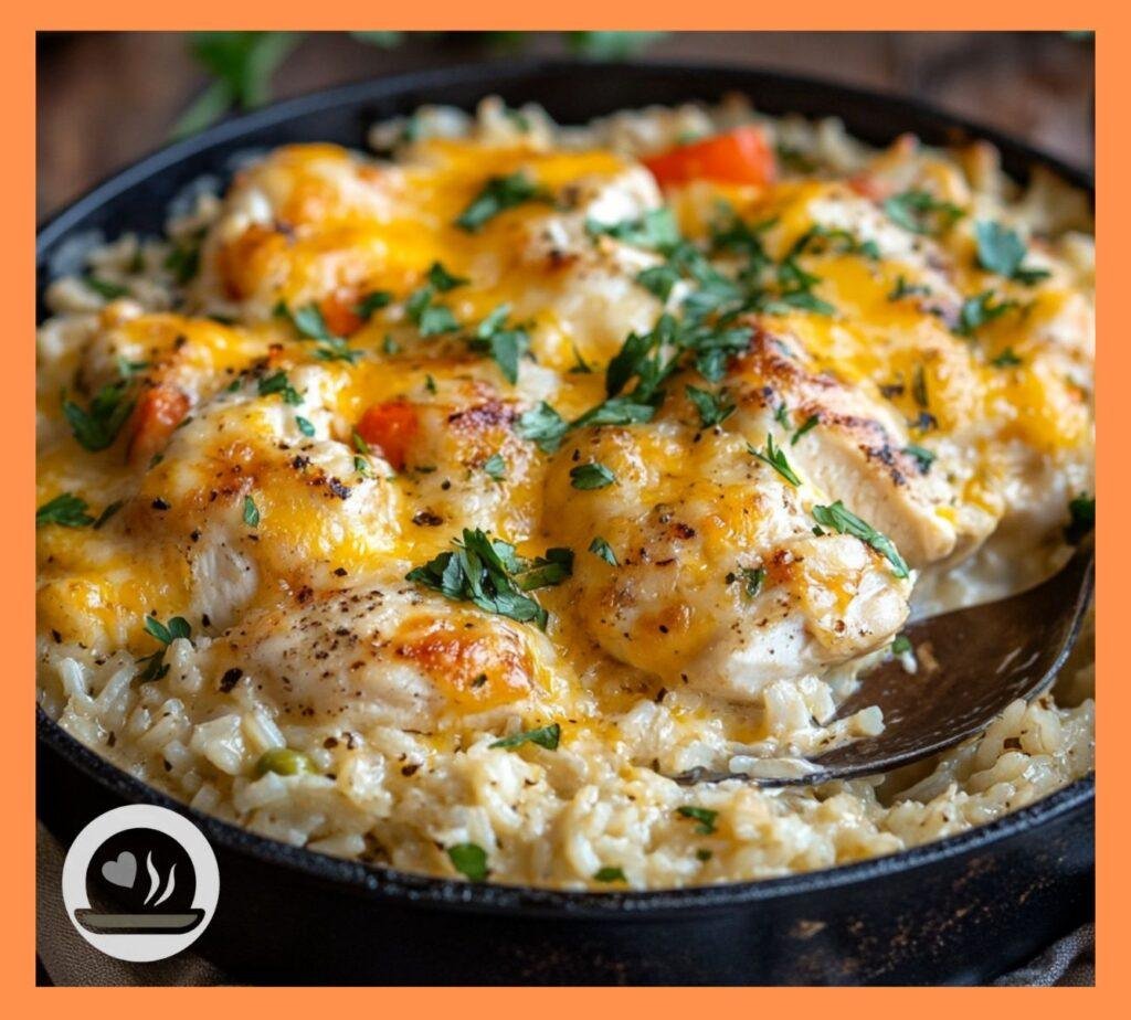 Cheesy Smothered Chicken & Rice Skillet