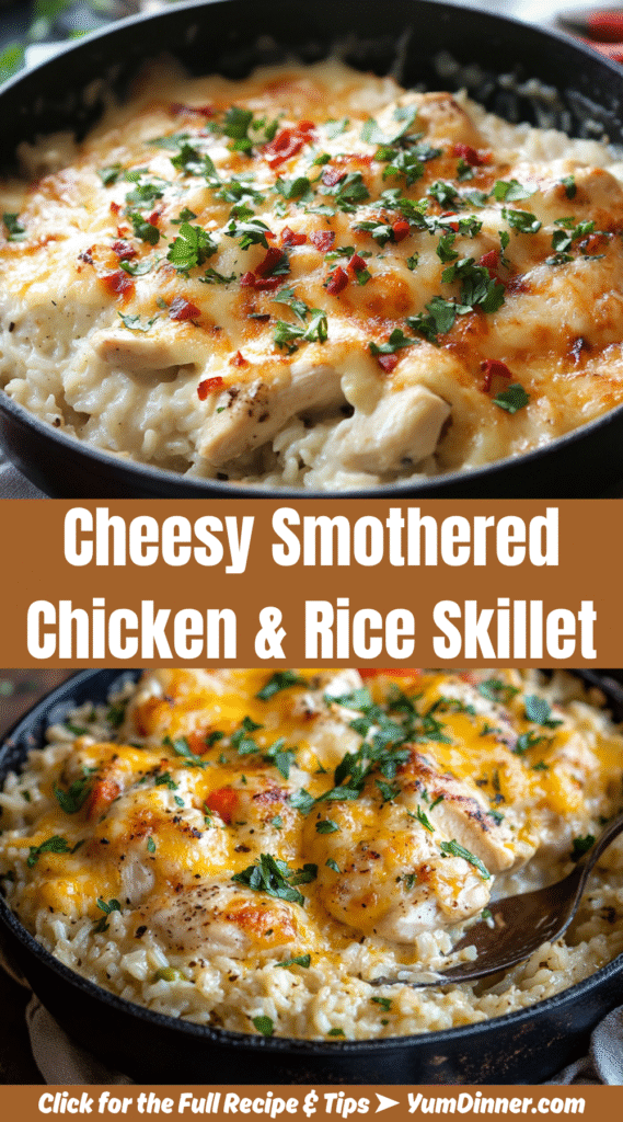 Cheesy Smothered Chicken & Rice Skillet