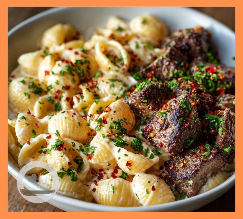 Cajun Steak Bites & Cheesy Garlic Shells Skillet