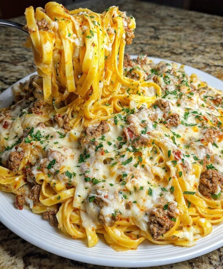 Creamy Cheesy Beef Fettuccine with Garlic Parmesan Sauce