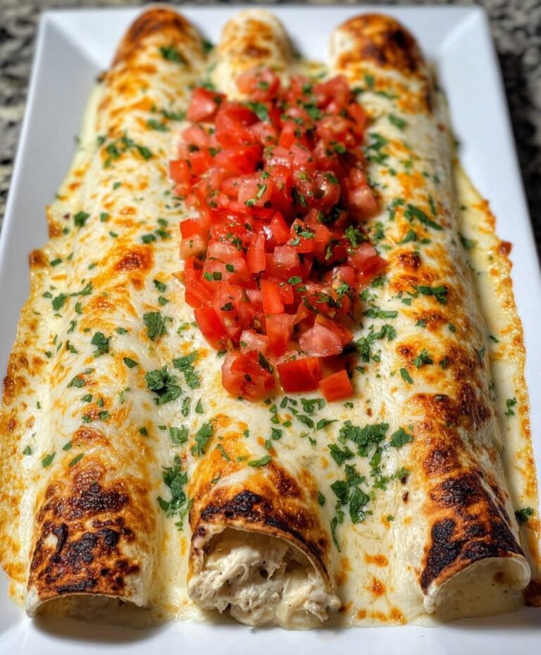 Creamy Garlic Chicken Enchiladas with Melted Cheese and Fresh Tomato Salsa