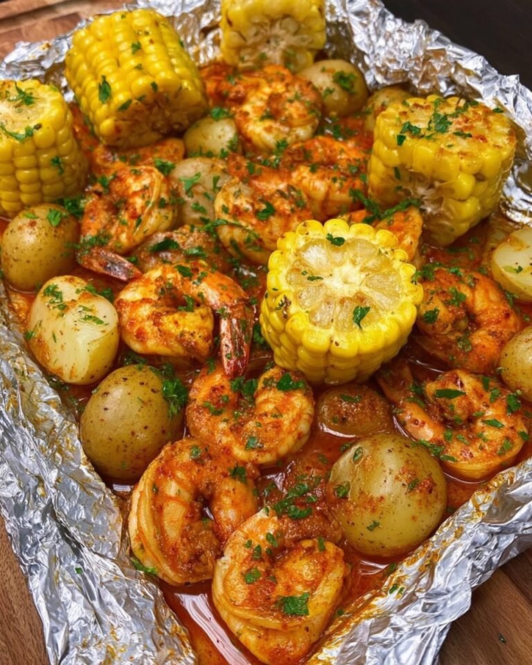 Cajun Garlic Butter Shrimp Foil Boil with Baby Potatoes & Sweet Corn
