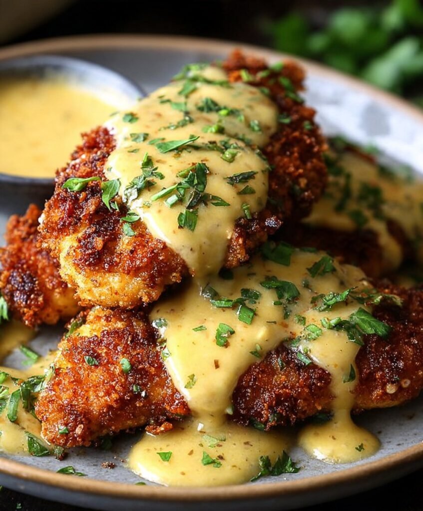 Crispy Parmesan Chicken with Creamy Honey Mustard Garlic Sauce